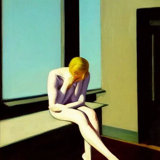 Prompt: painting of a woman with narcissistic personality disorder by edward hopper