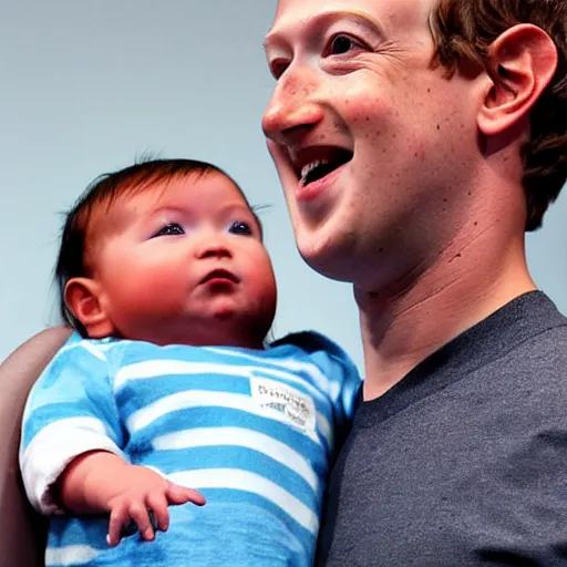 Prompt: a baby with the head of mark zuckerberg