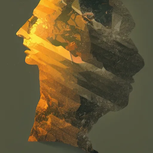 Prompt: stylized double exposure mountain portrait, artstation