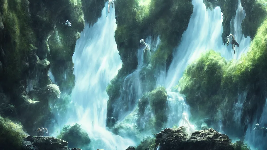 Prompt: a flying ghost!!! in a waterfall, hyperdetailed, artstation, cgsociety, 8k