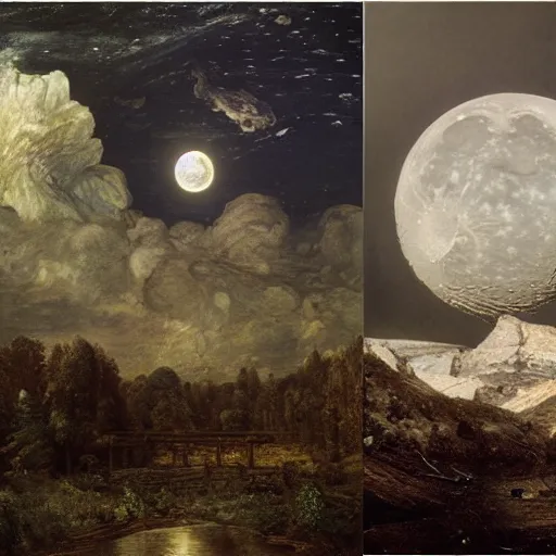 Image similar to the devouring moon, 4 d, cracks, distortion, by ivan shishkin, by john constable, by laurie lipton, by tony diterlizzi, by weta digital