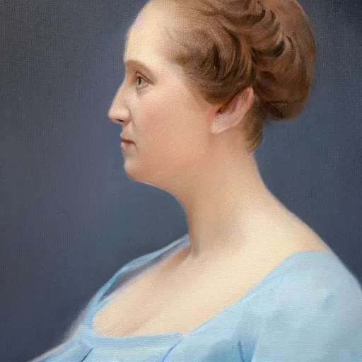 Image similar to portrait painting of a lady in a light blue dress 1 9 0 0 s entire face shown in great detail, looking at the camera, garden, photorealistic, extreme detail, sharp focus, 8 k, intricate, hyper detailed, realistic, cinematic lighting