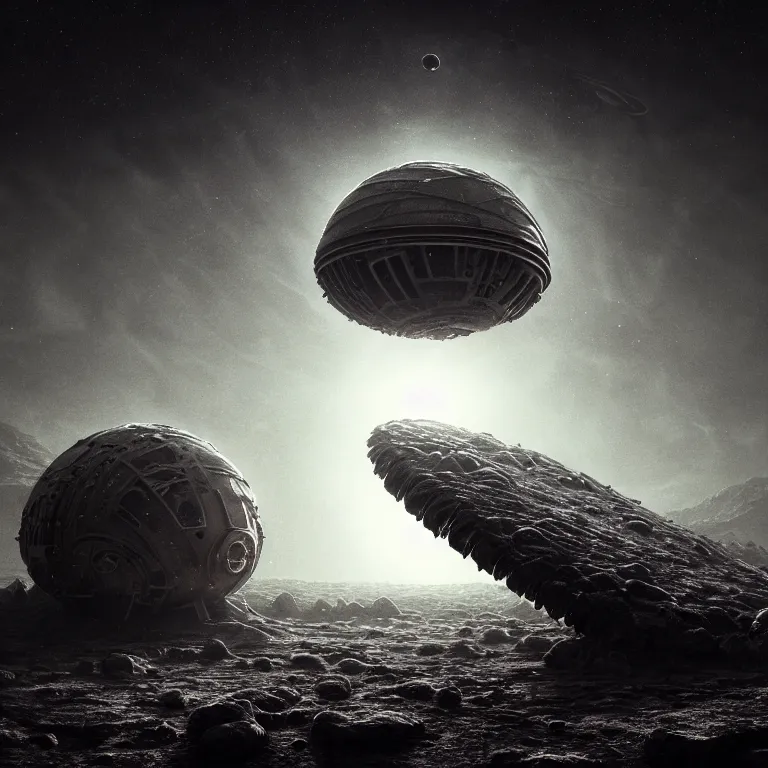 Prompt: ribbed surreal abandoned alien spaceship on exoplanet, covered in a desolate empty wasteland, creepy, nightmare, dream-like heavy atmosphere, surreal abandoned buildings, beautiful detailed intricate insanely detailed octane render trending on Artstation, 8K artistic photography, photorealistic, chiaroscuro, Raphael, Caravaggio, Beksinski, Giger