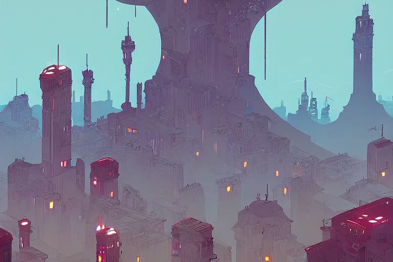 Image similar to landscape with a great roman city, in the style of gris, trending on artstation