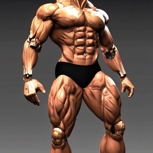 Image similar to a realistic detailed photo of a bodybuilder who is also a male android, Chris Redfield, shiny skin, posing robotically. blank stare