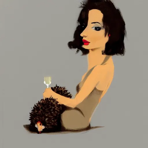 Image similar to hedgehog lady in the style of michael carson