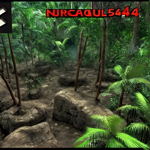 Image similar to turok 64 in a ancient mayan jungle, high quality CG render, 4K