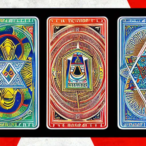 Prompt: full set of illuminati playing cards, tarot card design, product shot