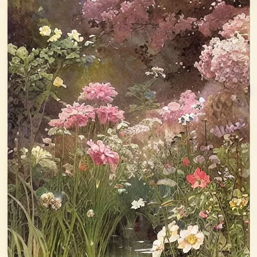 Prompt: a beautifull intricate watercolour painting of a victorian garden with many flowers, reflexions, verry high details by william turner art, greg rutkowski and alphonse mucha, trending on artstation, very very detailed, masterpiece,