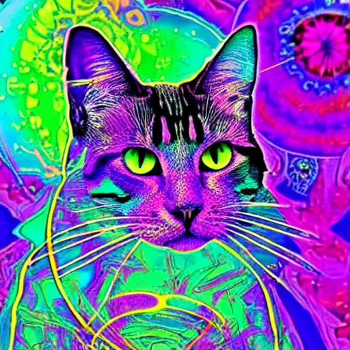 Prompt: psychedelic cat, fantasy