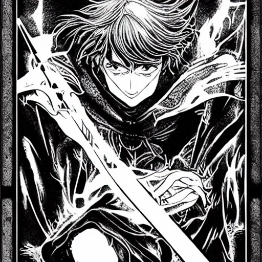 Image similar to pen and ink!!!! attractive 22 year old DnD mage Gantz monochrome!!!! Frank Zappa x Daniel Radcliff highly detailed manga Vagabond!!!! telepathic floating magic swordsman!!!! glides through a beautiful!!!!!!! battlefield magic the gathering dramatic esoteric!!!!!! pen and ink!!!!! illustrated in high detail!!!!!!!! graphic novel!!!!!!!!! by Hiroya Oku!!!!!!!!! MTG!!! award winning!!!! full closeup portrait!!!!! action manga panel