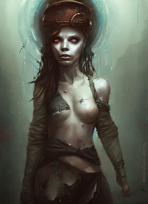 Prompt: a portrait of a pretty sewer punk young lady by bastien lecouffe - deharme