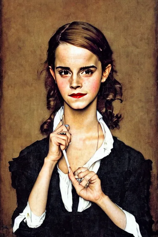 Image similar to Emma Watson portrait by Norman Rockwell