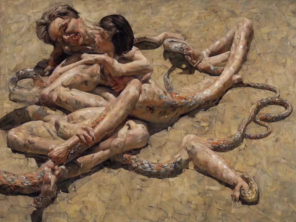 Image similar to snakes and legs, denis sarazhin, oil on canvas