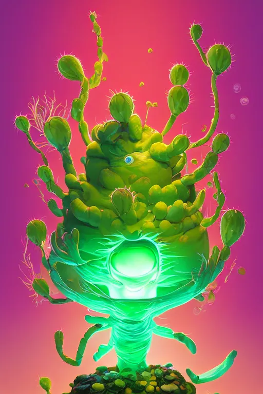 Image similar to roots cactus sushi cristal smurf ghost creature animal sushi cristal very big eye roots cactus elemental flush of force nature micro world fluo fishscale, behance hd by jesper ejsing, by rhads, makoto shinkai and lois van baarle, ilya kuvshinov, rossdraws radiating a glowing aura global illumination ray tracing hdr