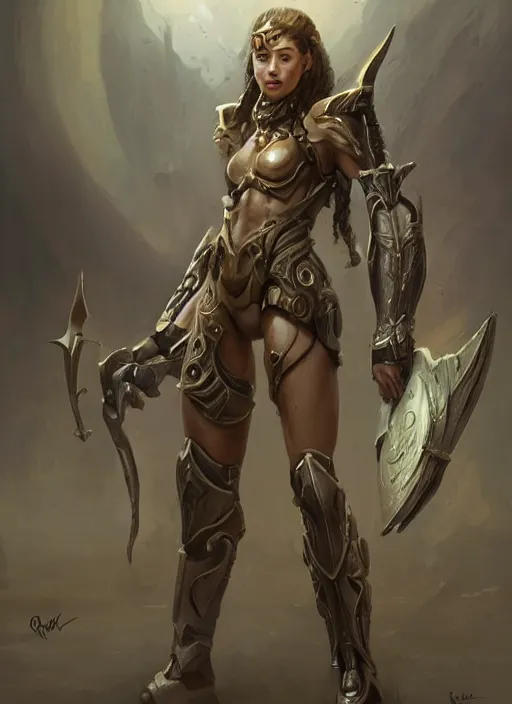 Image similar to a professional painting of a beautiful young female, clothed in battle armor, olive skin, long dark hair, beautiful bone structure, symmetrical facial features, intricate, elegant, digital painting, concept art, smooth, sharp focus, illustration, from StarCraft by Ruan Jia and Mandy Jurgens and Artgerm and William-Adolphe Bouguerea