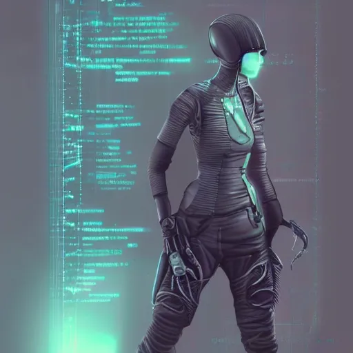 Image similar to “Concept art, hacker cyborg girl, highly detailed”