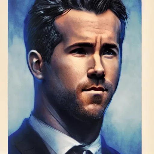 Image similar to ryan reynolds as spider - man, wearing a black and blue suit, cinematic, volumetric lighting, f 8 aperture, cinematic eastman 5 3 8 4 film, photorealistic by greg rutkowski, by stanley artgerm, by alphonse mucha