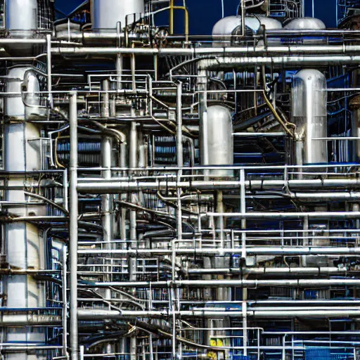 Prompt: color photograph of chemical plant, close up, industrial