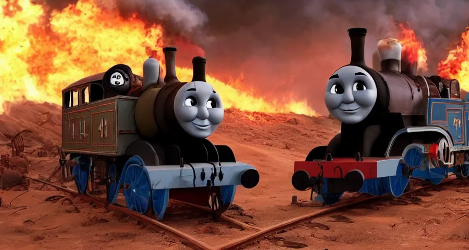 Image similar to Thomas the Tank Engine with fire in MAD MAX: FURY ROAD