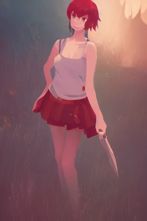 Image similar to fursona, a full body portrait of a the sellsword marissa bell, short red hair, fantasy, makoto shinkai, james gilleard, very detailed, matte, gaussian blur