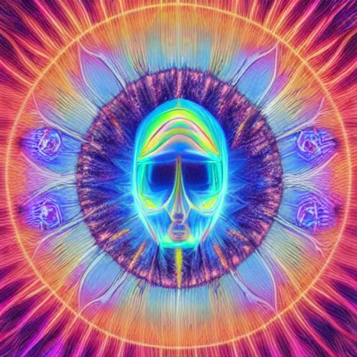 Prompt: collaborative intelligence in your pocket in the style of alex grey, album cover, award winning, beautiful, colorful, volumetric lighting, trending on artstation