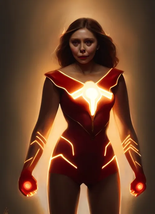 Image similar to portrait of modern darna, elizabeth olsen, intricate, elegant, glowing lights, highly detailed, digital painting, artstation, glamor pose, concept art, smooth, sharp focus, illustration, art by wlop, mars ravelo and greg rutkowski