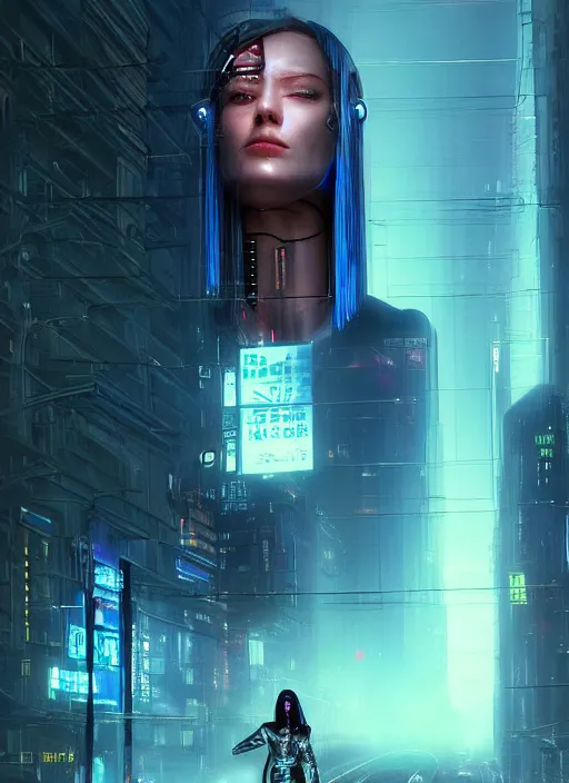 Prompt: cyberpunk,sci-fi, fantasy,Kodak Portra 400, 8K, soft light, volumetric lighting, highly detailed, britt marling style 3/4 ,portrait photo of a beautiful cyborg robot woman in a street of new york + face,night, fog, cyan lighting, intricate, elegant, highly detailed, digital painting, artstation, concept art, smooth, sharp focus, illustration,art by artgerm and greg rutkowski and alphonse mucha , sigma art 85mm F1.8