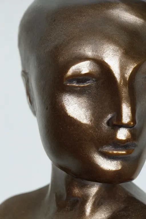 Prompt: beautiful woman as a bronze sculpture,, single head, no double head,