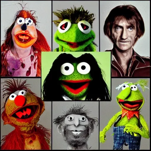 Image similar to zombie fraggle rock muppets, family photo of zombie muppets, dawn of the dead ( 1 9 7 8 ), photo from the 7 0 s