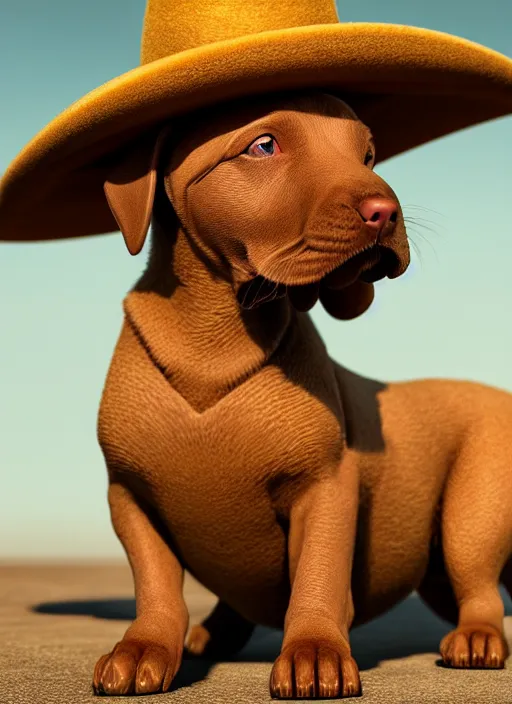 Image similar to chesapeake bay retriever puppy wearing sombrero, paul kidby, octane render, highly detailed, rim light, art, cinematic lighting, very coherent, hyper realism, high detail, 8 k