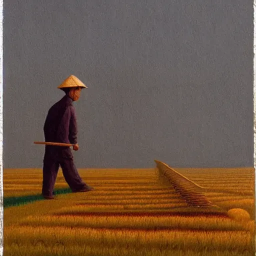 Prompt: painting of chinese farmer, quint buchholz style