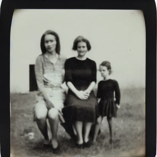 Image similar to old polaroid of a haunted family, hd photo, black and white