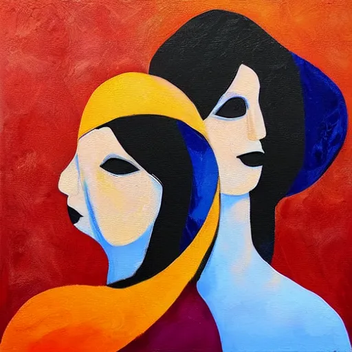 Image similar to lesbian couple, artistic, abstract, painting by magdalena weber