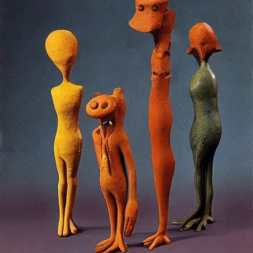 Image similar to weird little clay creatures designed by max ernst,