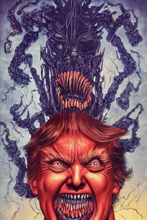 Prompt: donald trump's disgusting true form, horror, high details, intricate details, by vincent di fate, artgerm julie bell beeple, 90s, inking, vintage 60s print