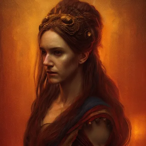 Image similar to majestic gracious seductive oracle of delphi portrait, ancient greece, atmospheric lighting, painted, intricate, volumetric lighting, beautiful, rich deep colours masterpiece, golden hour, sharp focus, ultra detailed, by leesha hannigan, ross tran, thierry doizon, kai carpenter, ignacio fernandez rios