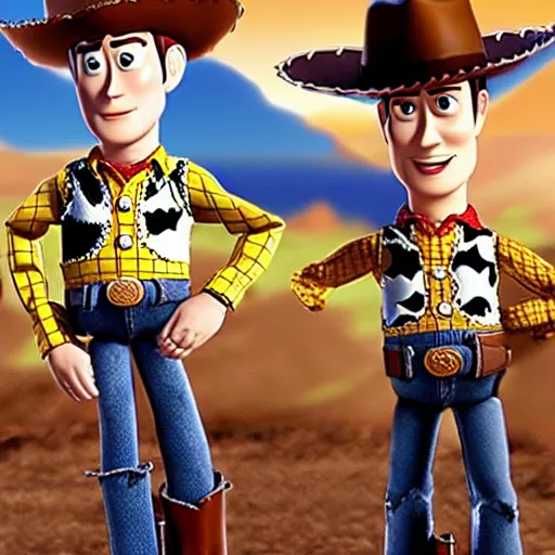 Prompt: brokeback mountain in the style of toy story