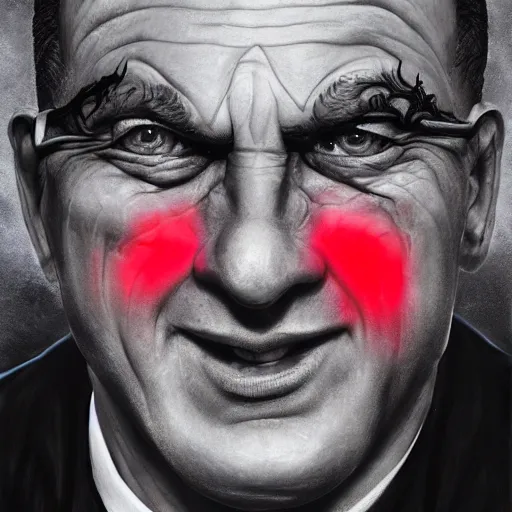 Prompt: avram glazer as the devil reincarnate, owner of manchester united football club, portrait, pure evil, devils horns, avram glazer, satan, hell, 8 k, hyperrealism, symmetry, cinematic lighting - h 1 0 2 4