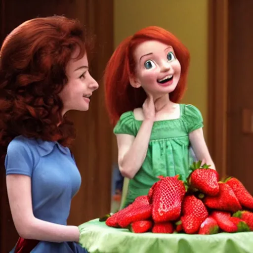 Prompt: A movie adaptation of Strawberry Shortcake with Anne Hathaway