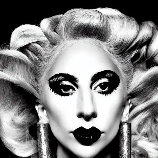 Prompt: portrait of Lady Gaga by Cecil Beaton , glamorous Hollywood style lighting, black and white, photorealistic