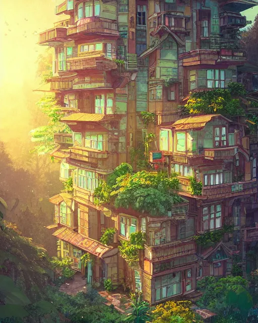 Image similar to detailed photo of solarpunk house, 8 k, by studio ghibli, alena aenami, trending on deviantart, hyper detailed, beautiful lighting, epic environment