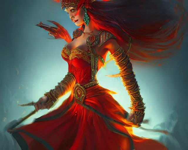 Image similar to fire dancer, deep focus, d & d, fantasy, intricate, elegant, highly detailed, digital painting, artstation, concept art, matte, sharp focus, illustration, hearthstone,