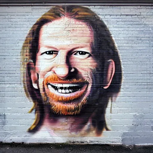Image similar to Street-art painting of Aphex Twin in style of Banksy, photorealism