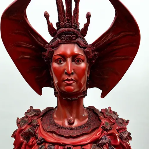 Image similar to museum angeline joile portrait statue monument made from porcelain brush face hand painted with iron red dragons full - length very very detailed by rutkowski symmetrical well proportioned full - body