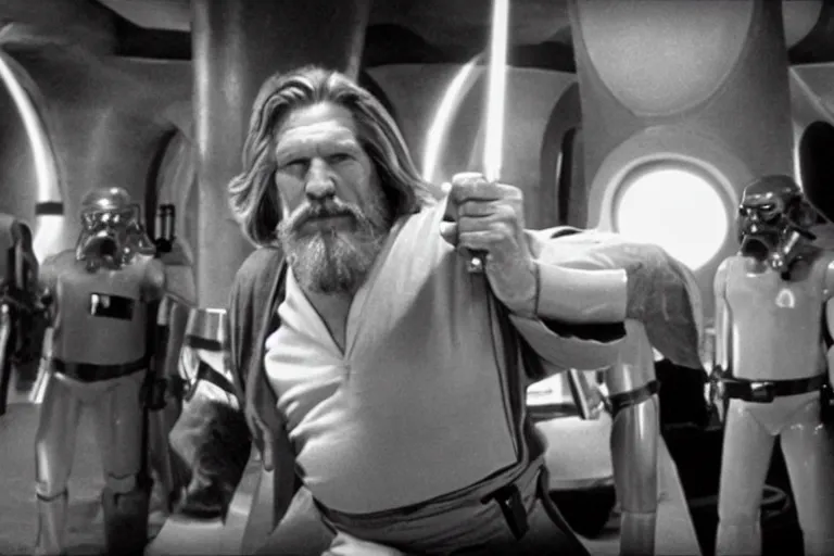Image similar to Jeff Bridges from The Big Lebowski bowling in the Mos Eisley Cantina from Star Wars