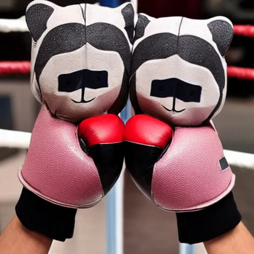 Image similar to impossibly cute kawaii raccoon waring boxing gloves