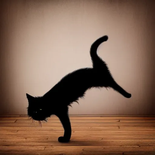 Image similar to a photorealistic cute black cat on high heels dancing vogue dance