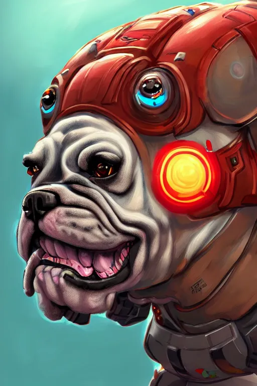 Image similar to cyborg bulldog cartoon concept art, elegant, colorful, highly detailed, digital painting, artstation, concept art, illustration