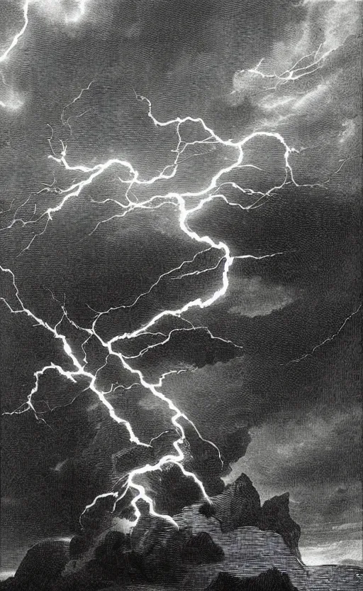 Image similar to lightning bolt black marble sculpture by gustave dore